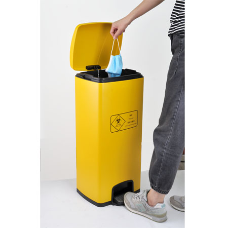 Freestanding 430 Stainless Steel Yellow coating Dust bin 30L Pedal Barrel for Medical Waste