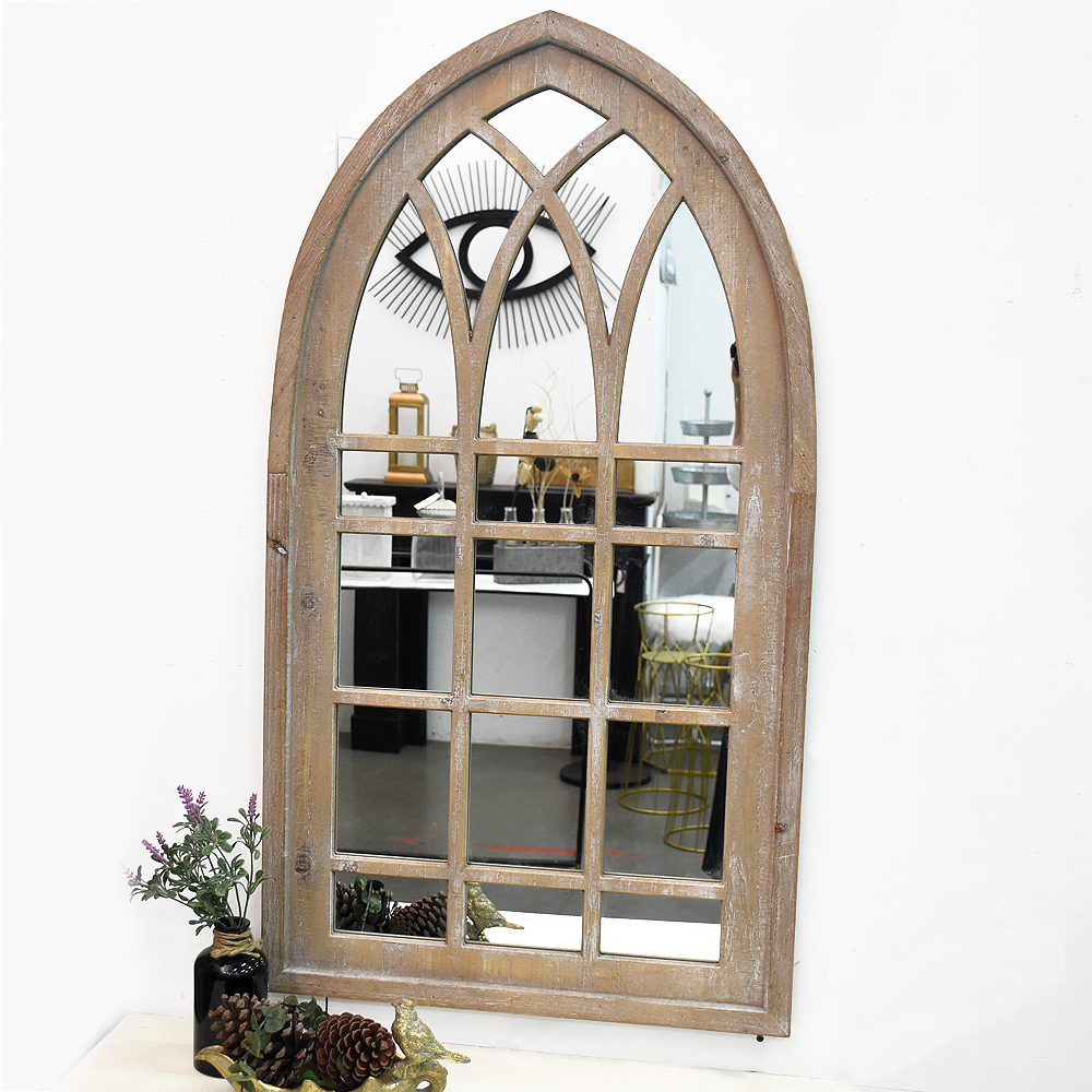 Farmhouse Vintage Antique Decorative Wooden Arched Window Wall Mirror