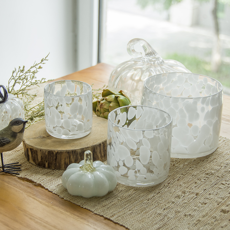 Handmade mouth-blown color art Glass Vase tealight Candleholder G1518,G1411,G1214,G1212,G1010,G04-110 Clear-White dot