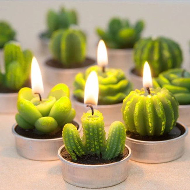 Wholesale artificial green plant wedding cactus candle /candel vela
