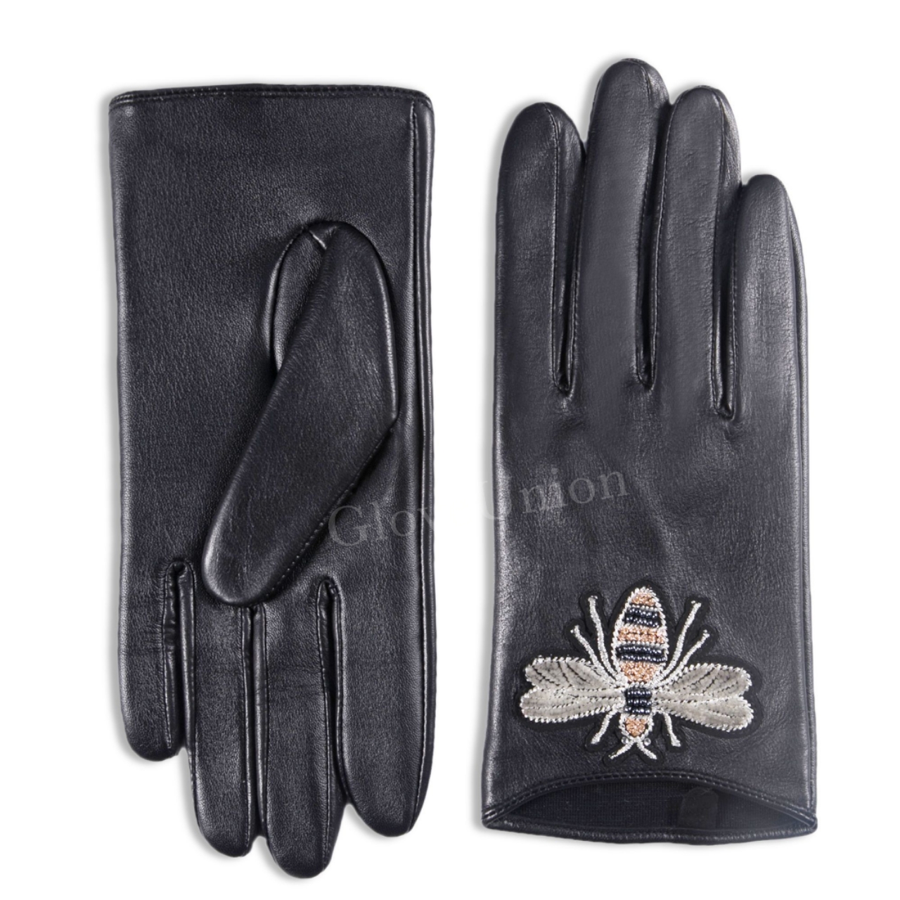 Ladies' touchscreen sheepbskin Leather Glove with embroidery