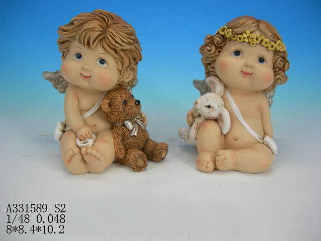 4"angel Hold Animal Decor S/2