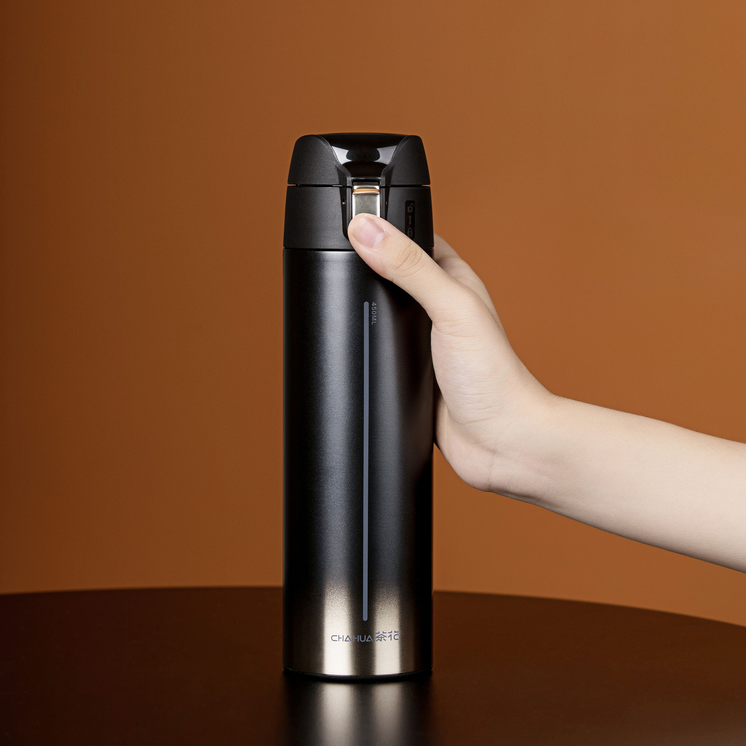 450ml stainless steel vacuum-insulated water bottle,thermos water bottle for sports and outdoor with one handed push-button