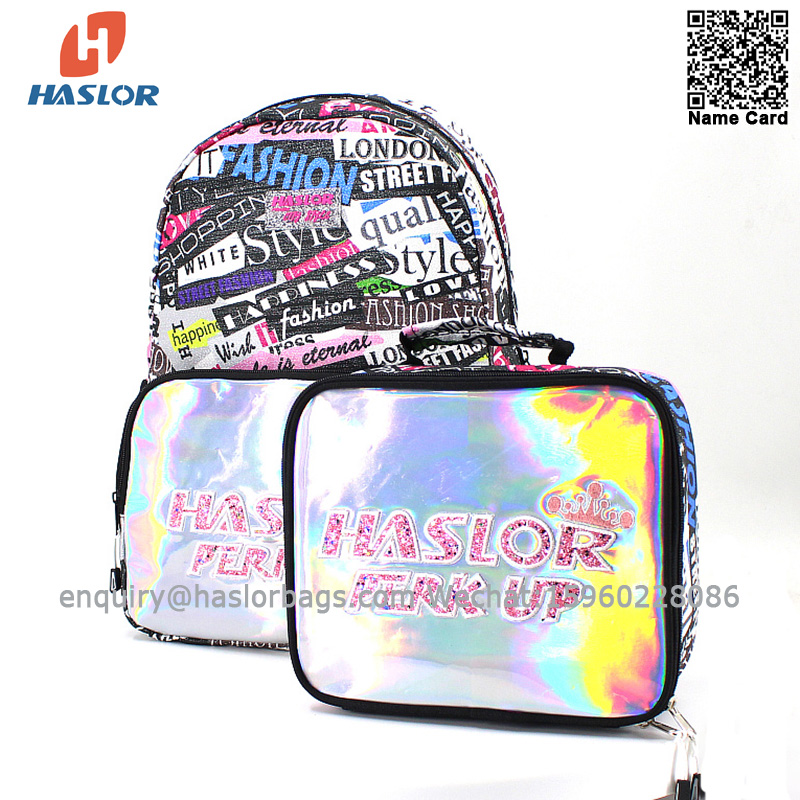 01 Haslor Primary Laser Leather with Special Fabric Backpack School Bag Set