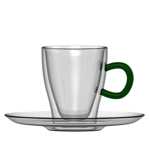 Double wall Coffe glass with green color handle