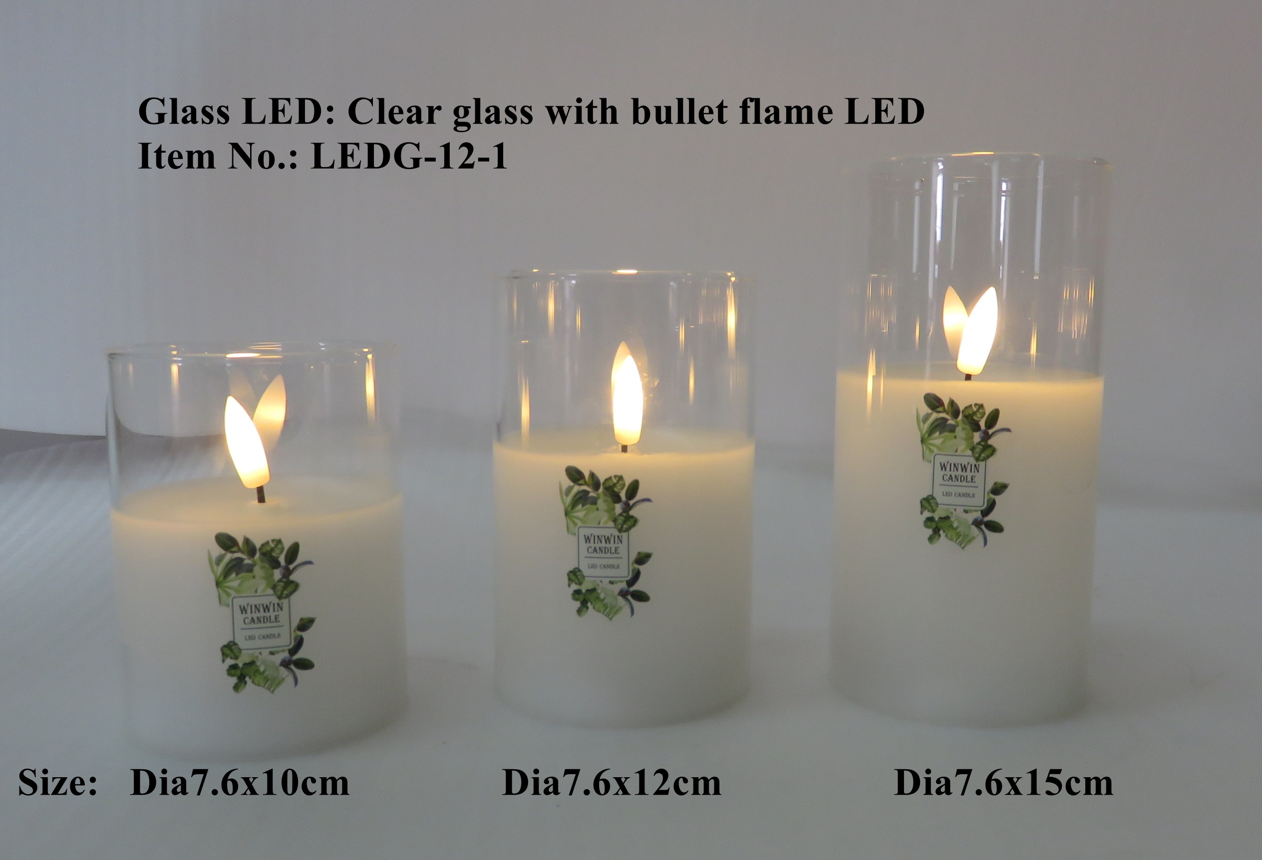 Clear glass LED candle- Bullet flame