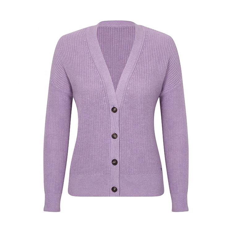 V-neck 100% cotton sweater cardigan woman knitwear with button sweater
