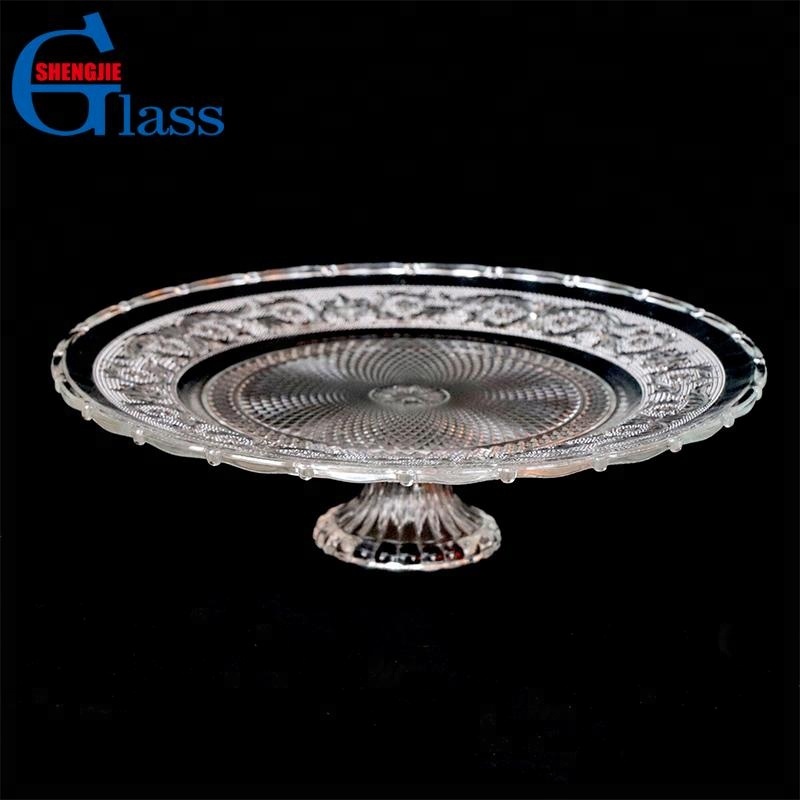 Unique Engraved Glass Cheese Cake Fruit Plate With Base