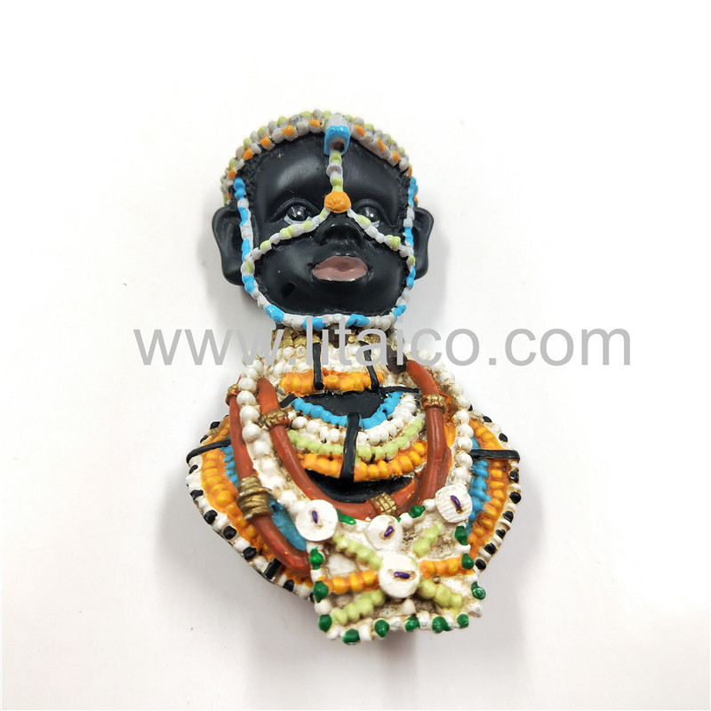 African girl decorated with beaded chains injection molding PVC refrigerator magnet