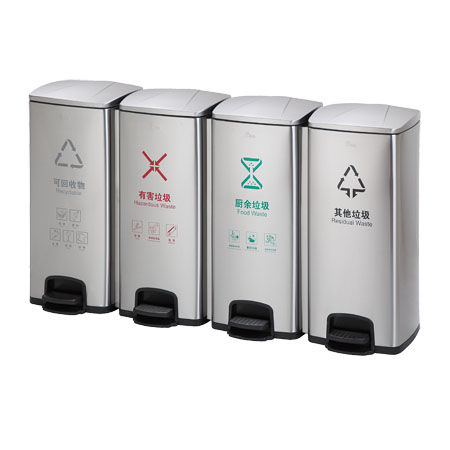 430 Stainless Steel Classified Dustbin 120L color pedal barrel 4*30L
