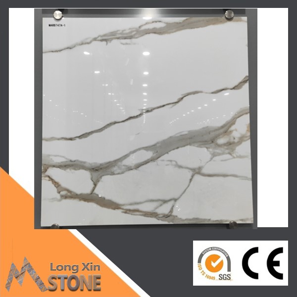 Polished Glazed white Marble Flooring Design Porcelain Tile 600x600mm