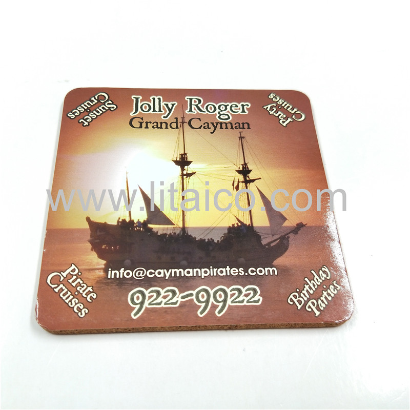 Square double-side color printing coasters in cork