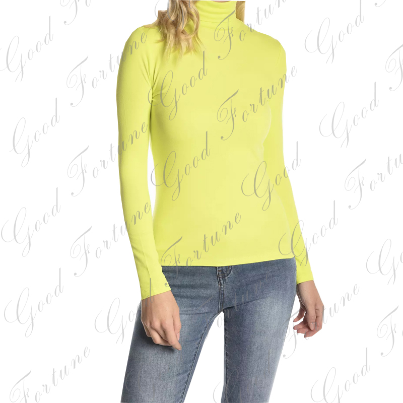 Ladies Autum Winter solid brushed knit jersey turtleneck long sleeves casual T-shirt
