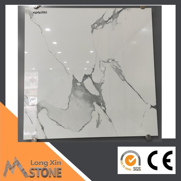 Polished Glazed Carra white Marble Flooring Design Porcelain Tile 600x600m