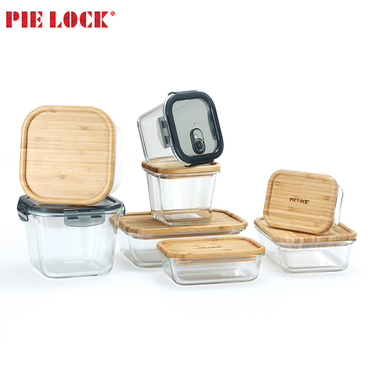 Bamboo lid glass meal prep container