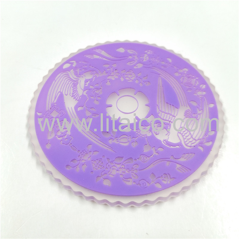 Rounded transparent back rubber purple flower PVC coaster