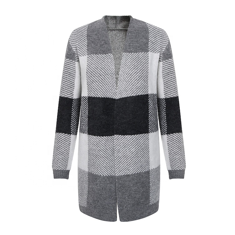 Classic checks jacquard knitted sweater custom cardigan long sleeve cardigan sweater