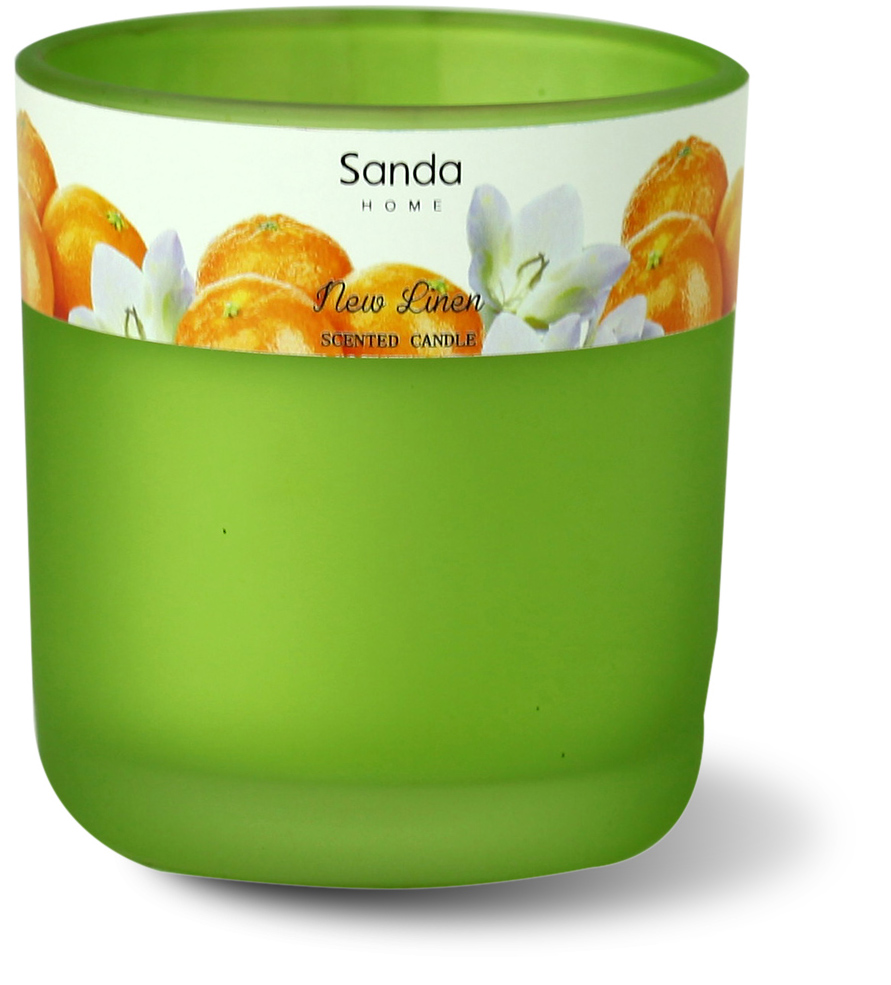 Scented candle in a painted glass candle holder