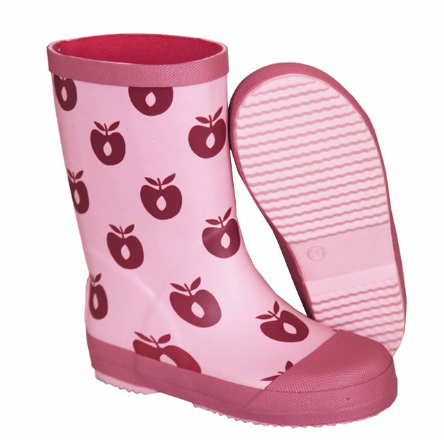 Girl's Apple Printed Pink Waterproof Rubber Rain Boots