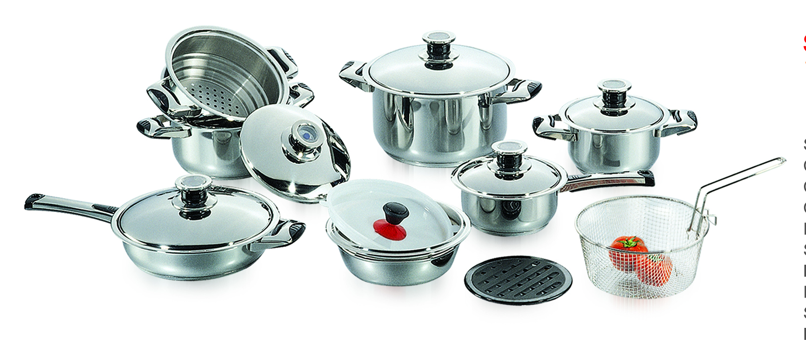 17pcs High quality Stainless steel Kitchen cookware cooking pot set and cookware casserole set
