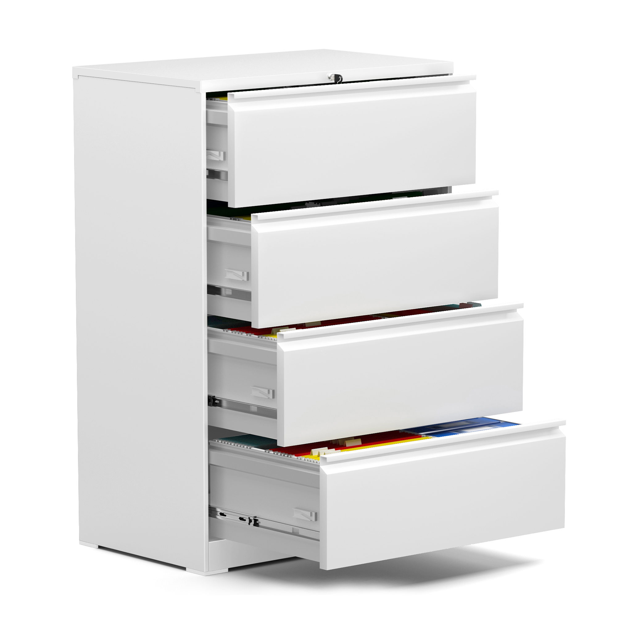 Fast assemble four drawer lateral file cabinet white