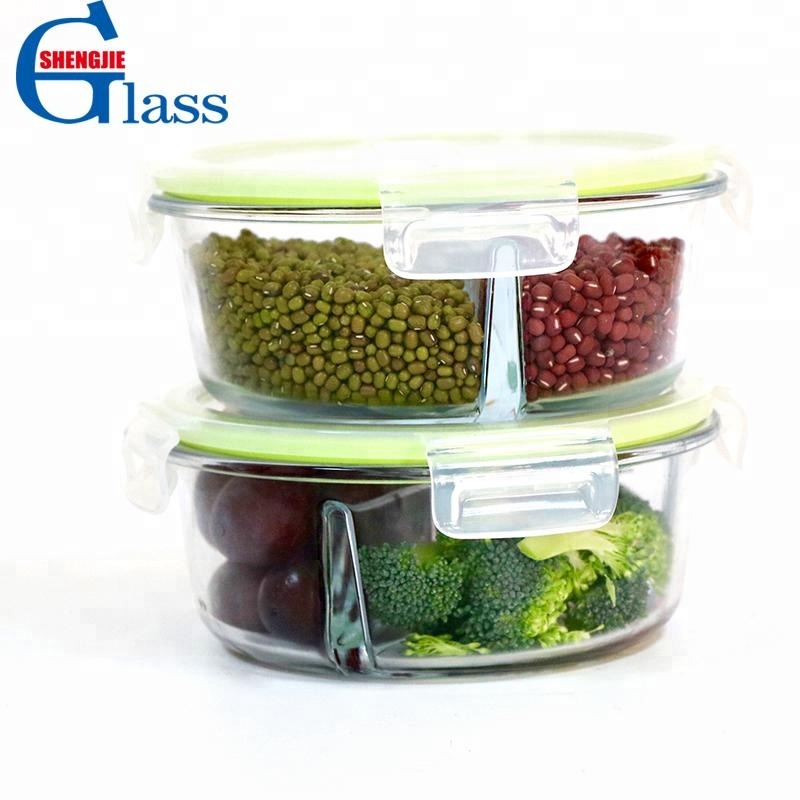 Microwave Safe High Borosilicate Glass Leak Proof Round 2/3 compartment Lunch Box Wholesale