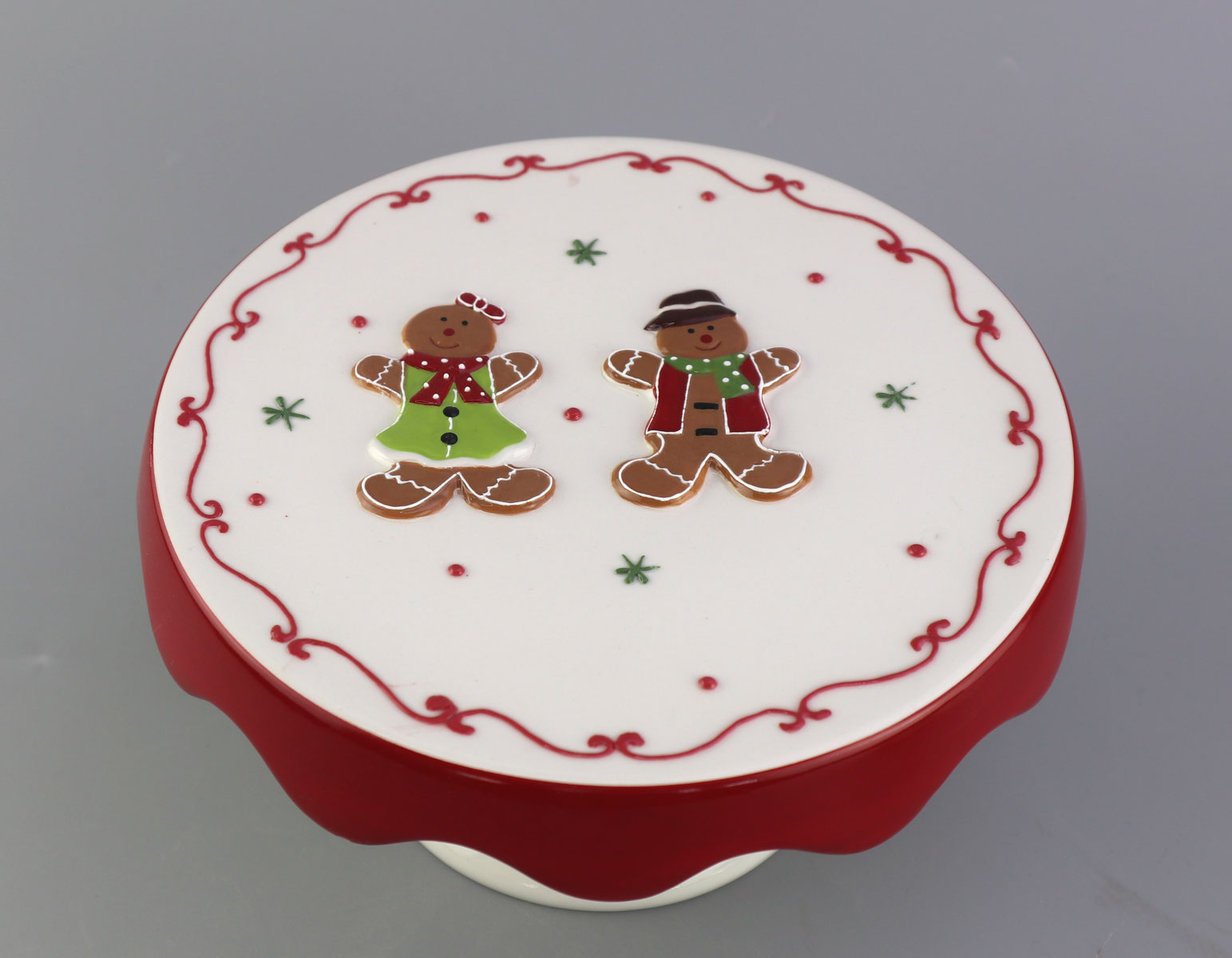 ceramic christmas cake stand gingerbread man and woman design
