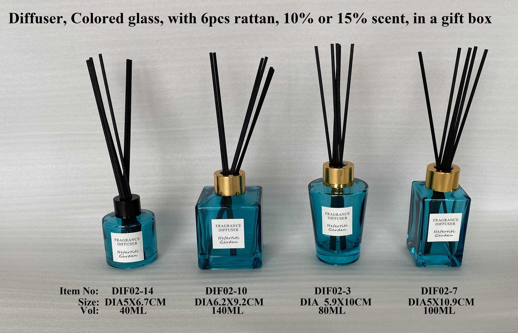 Reed diffuser in transparent colored bottel