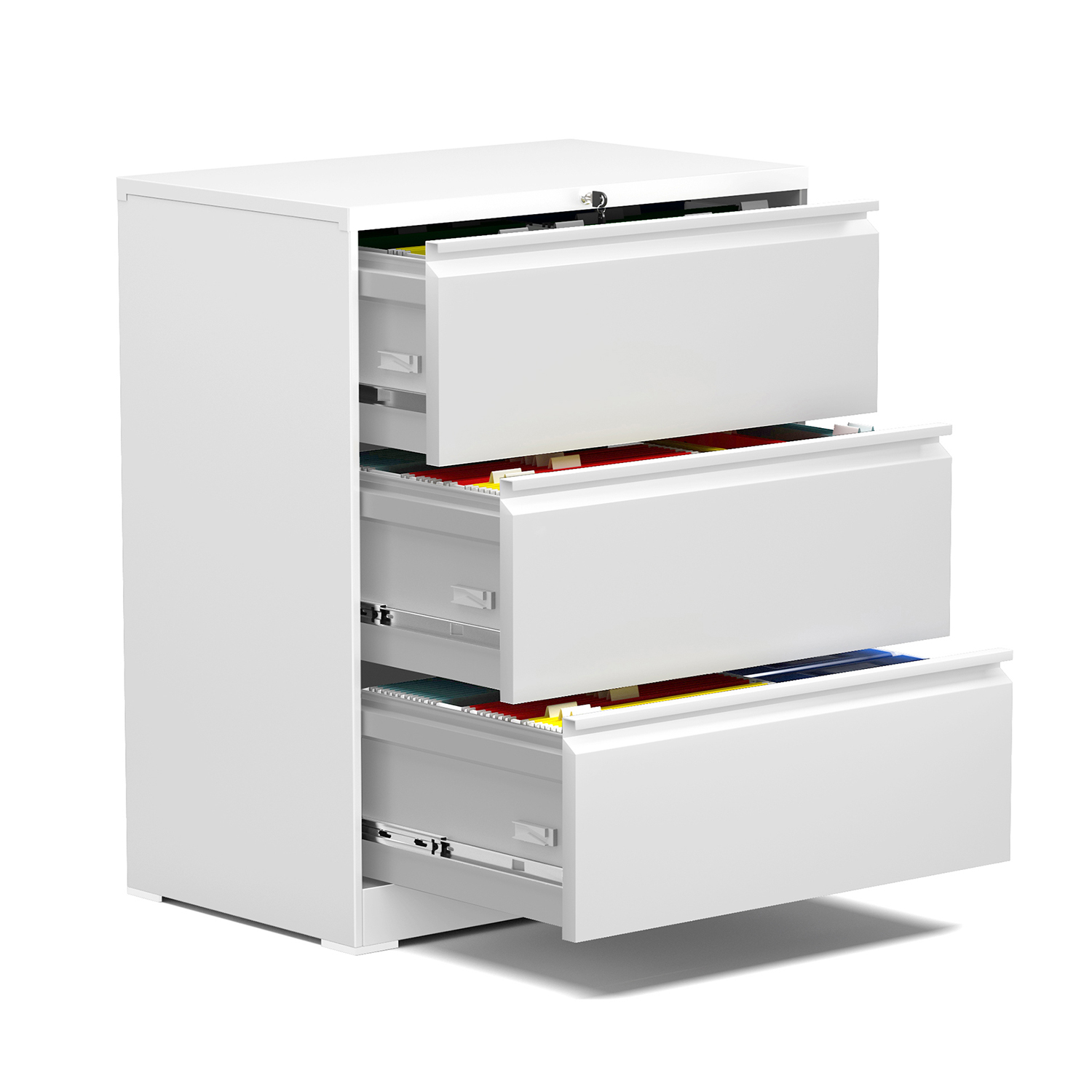 Fast assemble three-drawer lateral file cabinet white
