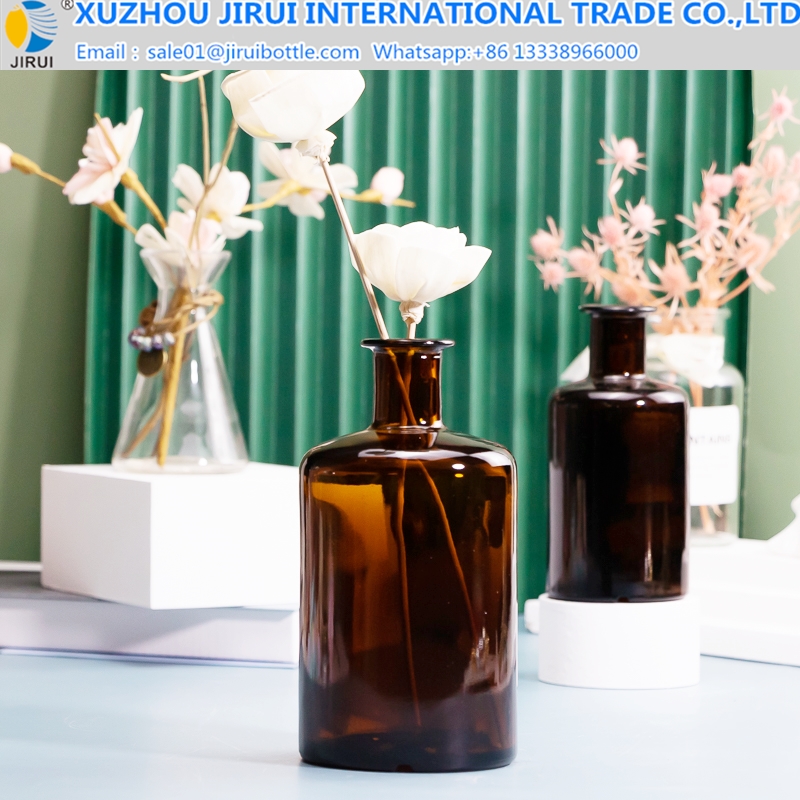 250ml 500ml Round Amber Glass Bottle Vase Diffuser Glass Bottle