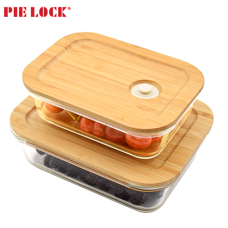 Bamboo lid glass storage box with air hole