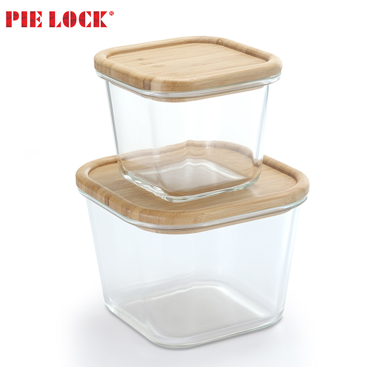Bamboo lid glass meal prep container