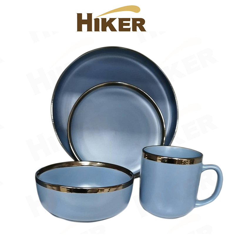 Stoneware color glazed with glod glazed rim