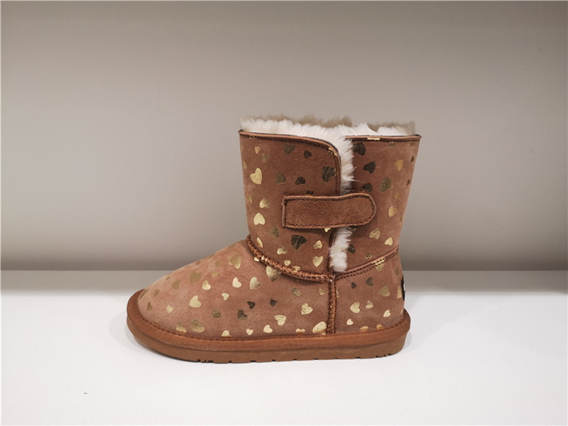 Kids Fashion Sheepskin/Fake fur Snow Boot Winter shoes Water-Resistant Kids Heart Print