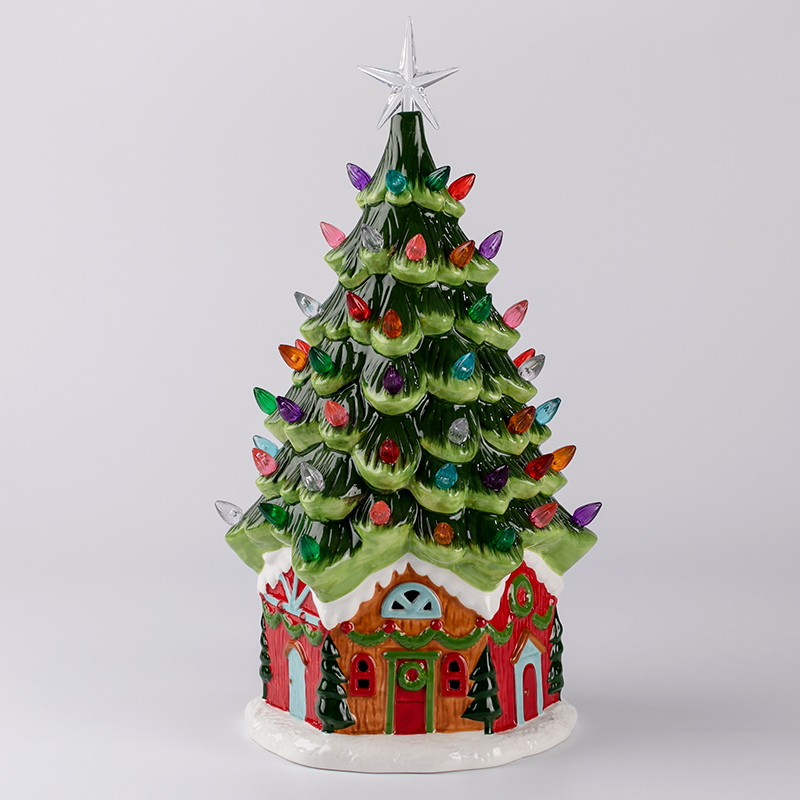 15 Inches House Shape Decorative Christmas Tree with Multicolored LED Lights