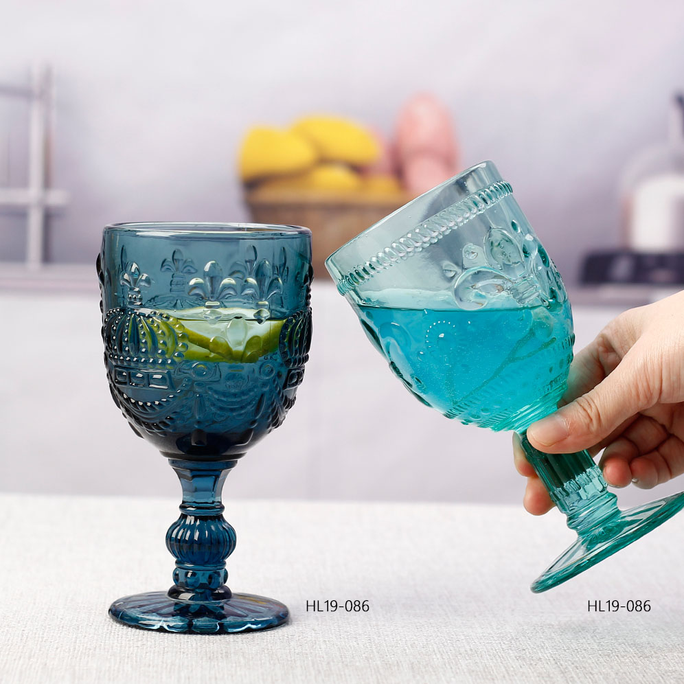 '0.325L' Good Supplier goblet modern wine glass embossed colored glass wine cup goblet