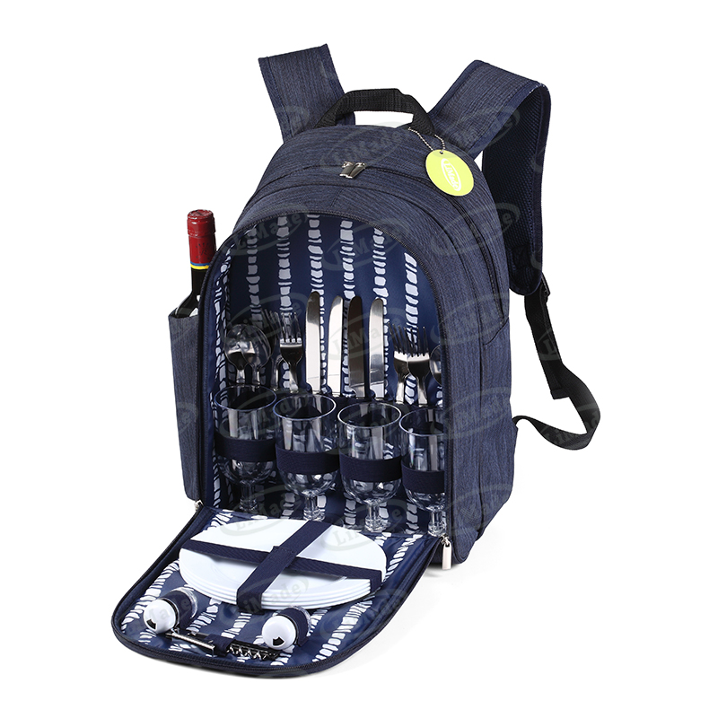 LiMade Outdoor Camping 4 Person Picnic Backpack Hamper With Insulation Cooler Rucksack Includes Tableware and Wine Bottle Bag