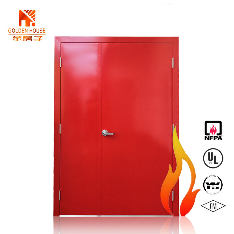 GH FM WHI certification unequal double steel fire door steel flush door cheap