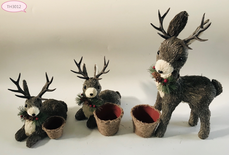 Natural Grass Deer With A Pot For Flowers