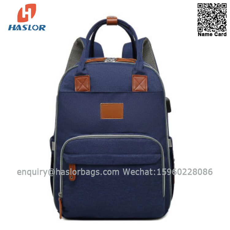 01 Durable stylish unisex mummy bag USB charge port diaper backpack