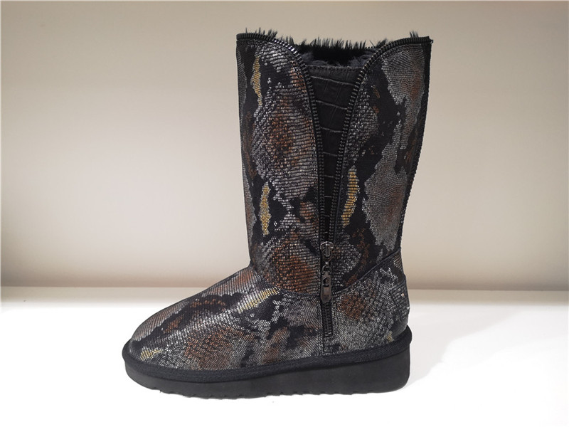 Fashion Sheepskin/Fake fur Snow Boot Winter shoes Water-Resistant Snake pattern