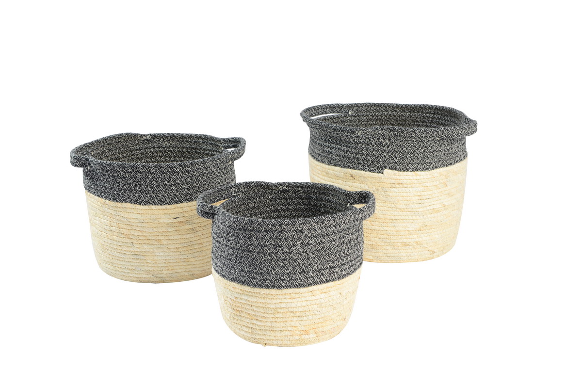 Maize leaf and cotton rope storage basket