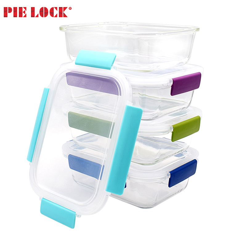 Snap Locking BPA Free Airtight Leak proof glass storage food container set bento lunch box/meal prep containers