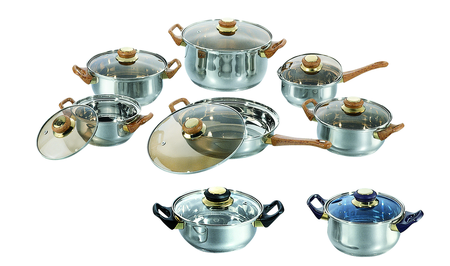 12pcs High quality Stainless steel Kitchen cookware cooking pot set and cookware casserole set