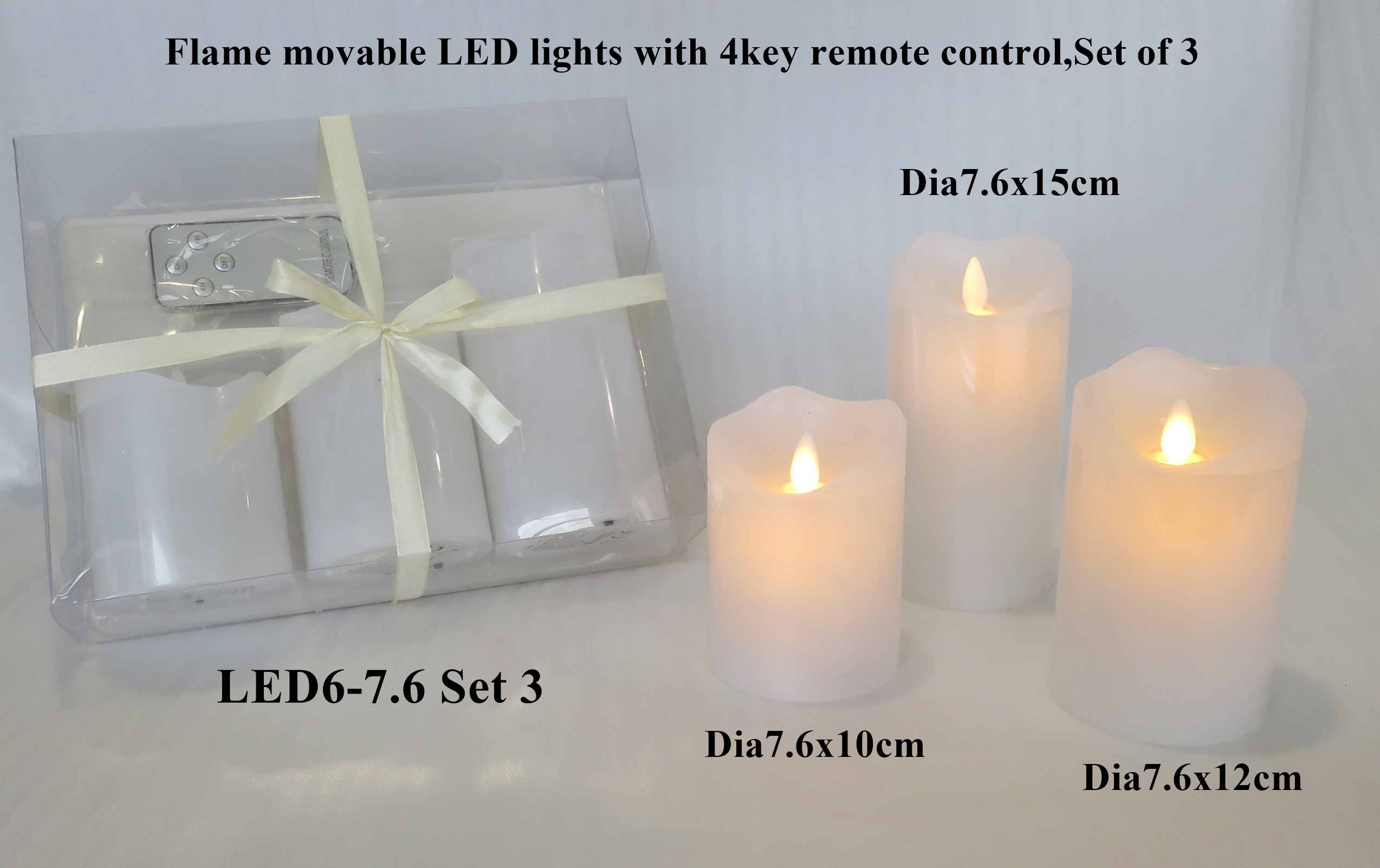 Froasted finish wave top moving Flame LED lights with remote control in gift box.