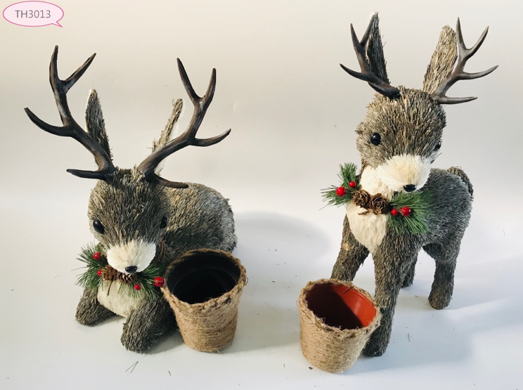 Natural Grass Deer With A Pot For Flowers