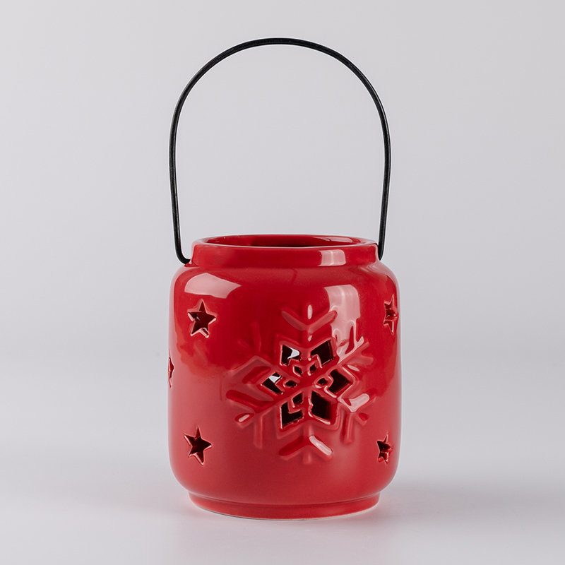 Red Ceramic Lantern with Led Light for Christmas Decoration