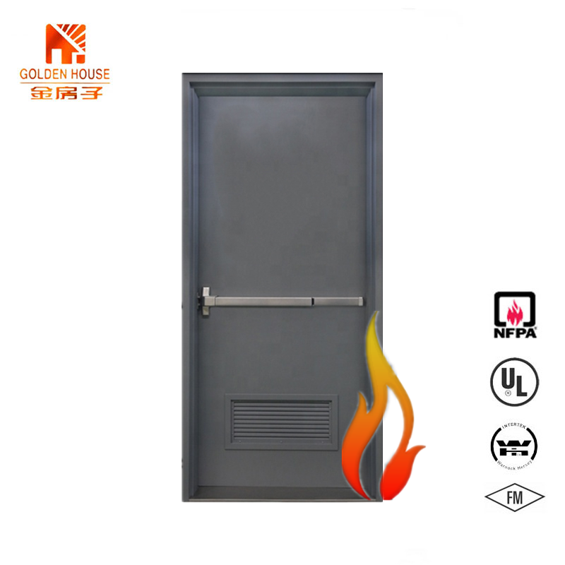Steel fire door with panic bar and narrow steel door frame