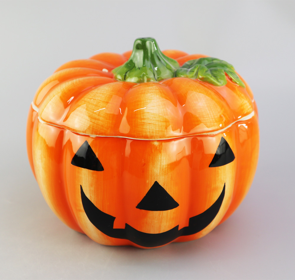 Ceramic halloween pumpkin cookie jar biscuit canister storage pot