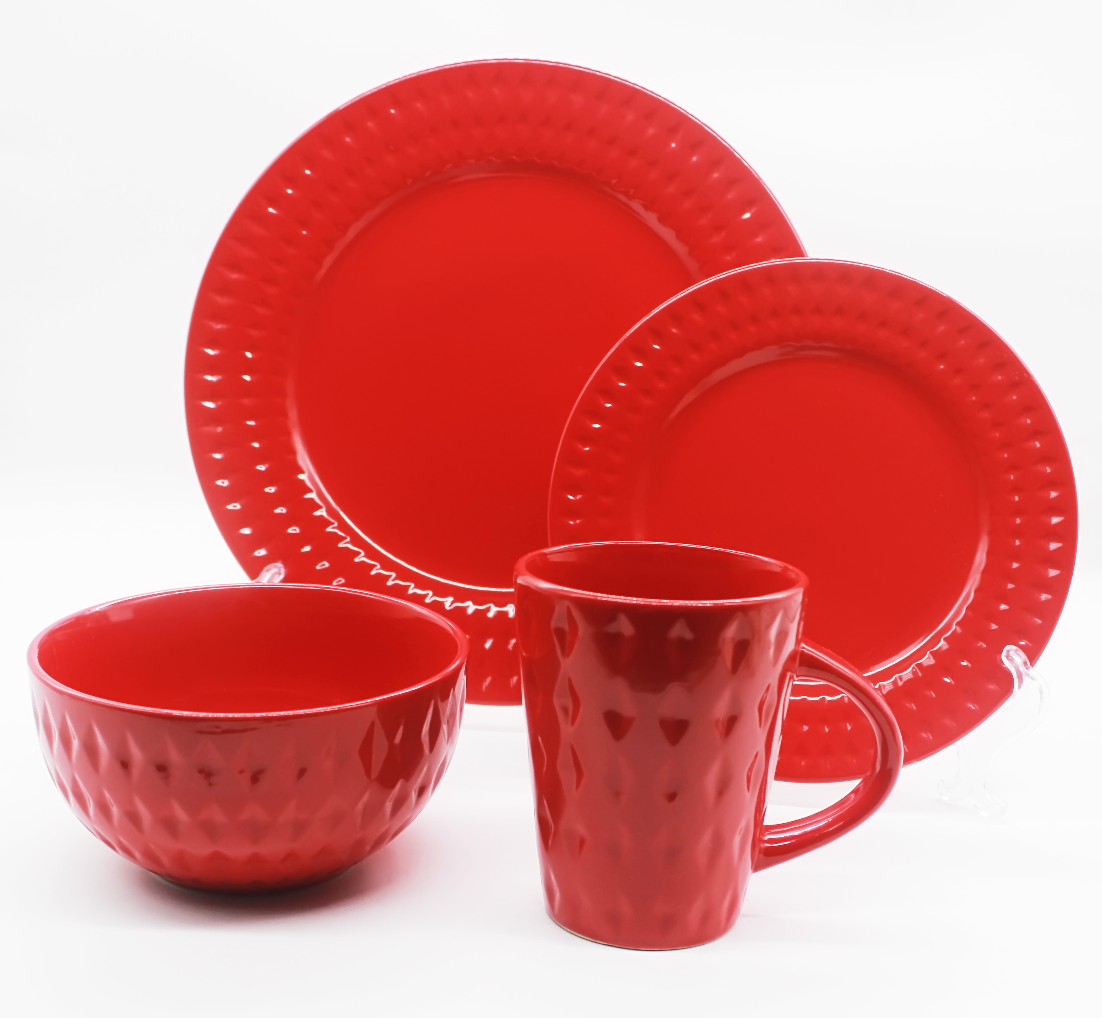 16pcs stoneware glazed dinnerware set with embossed